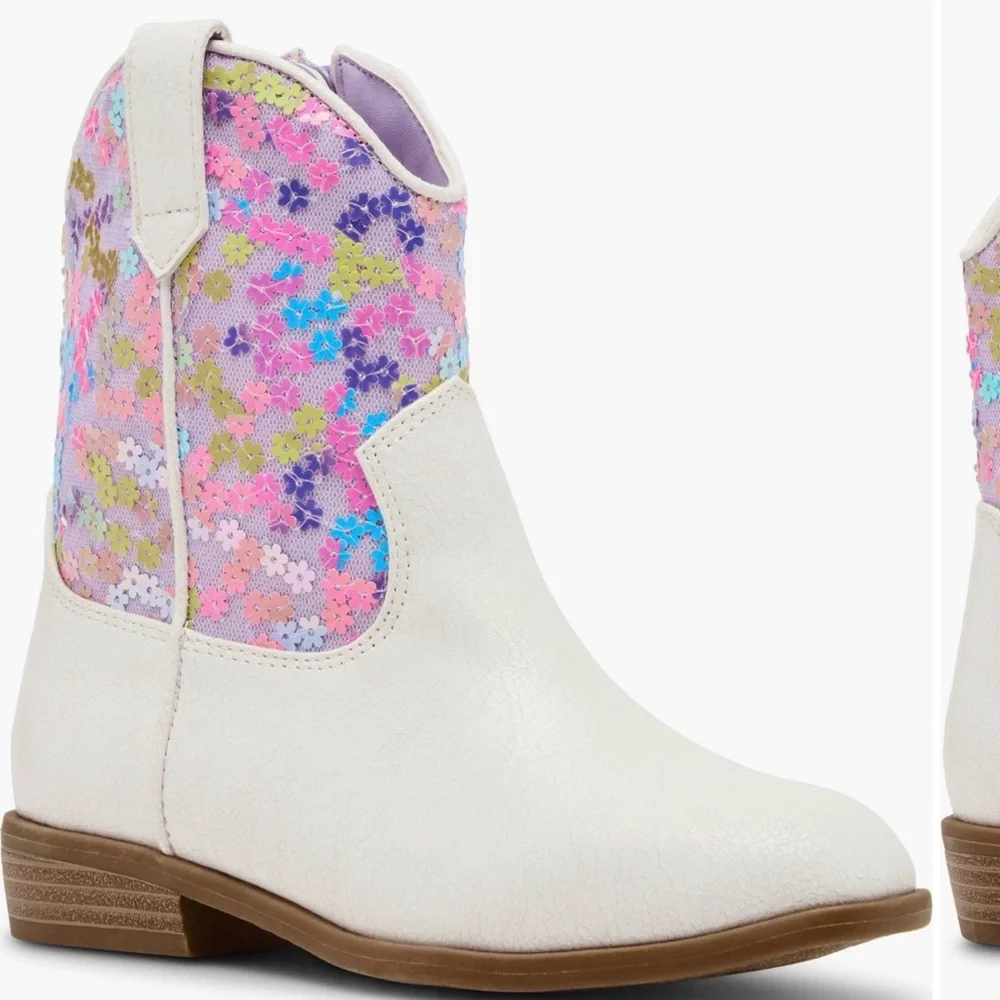 Steve Madden big girls kids White Western Boots Floral‎ Sequin cowgirl sz 5 NEW